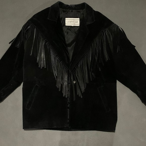 Vintage Black Suede Jacket with Fringe - Picture 1 of 2